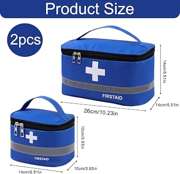 First Aid Bag Empty, 2PCS Small/Large First Aid Emergency Organizer Bags, Portable Empty Medicine Bags, Medicine Travel Storage Bag Portable First Aid Box for Outdoor Camping Travel Work(Blue)