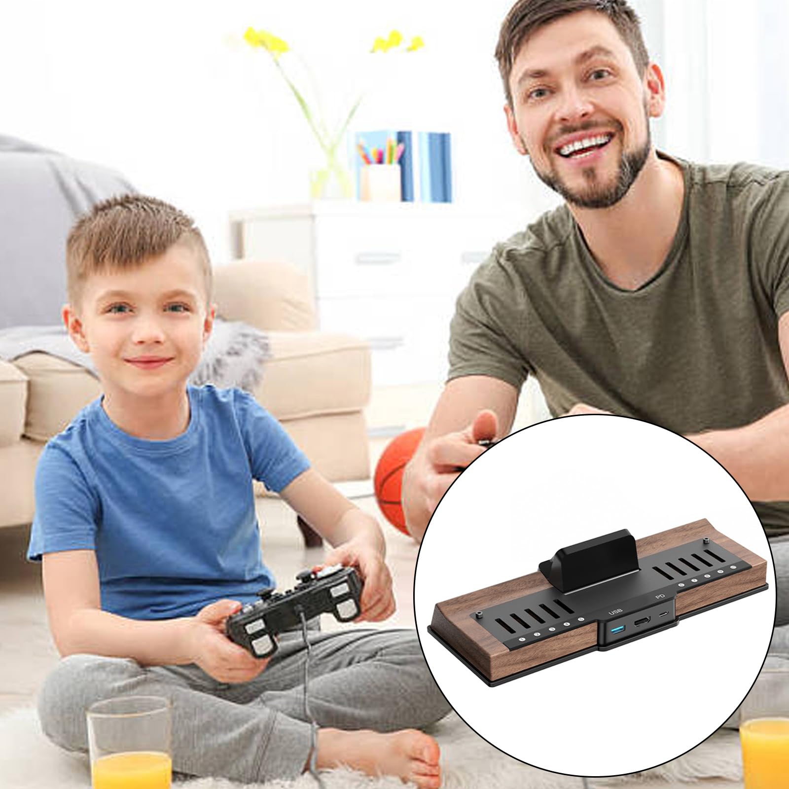 Dockingstation mit staubdichter Hülle, 10 Spielkartensteckplätzen, USB3.0-Anschluss, Multifunktions Dock, Gaming Zubehör, Holzsockel