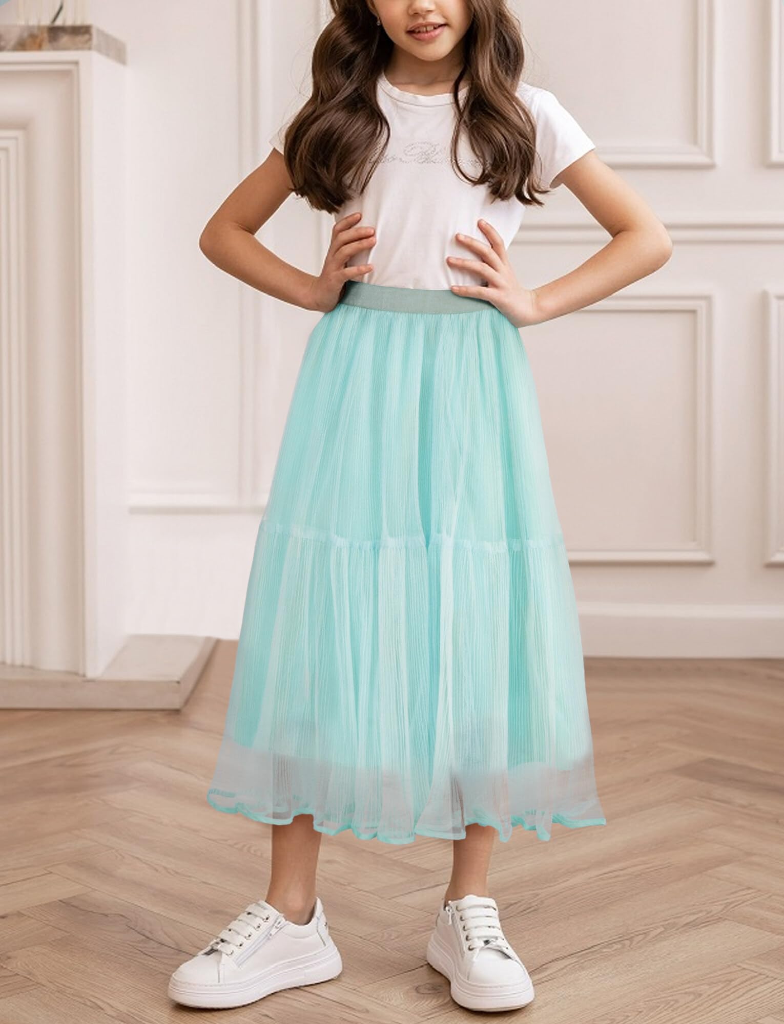 Happy Cherry - Niña Falda Larga con Tul para Carnaval Boda Ceremonia Infantil Vestido Corto de Fiesta Faldas Tutú de Princesa Elegante para Primavera Verano Otoño Invierno - 4-12 Años