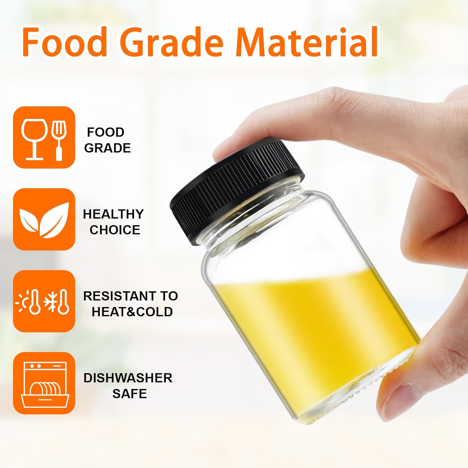 9 Pack Glass Bottles with Lids - 2 oz Wide Mouth Leakproof Reusable Juice Travel Bottles with Labels for Ginger Shot, Turmeric Juice, Whiskey & Camping - Image 3