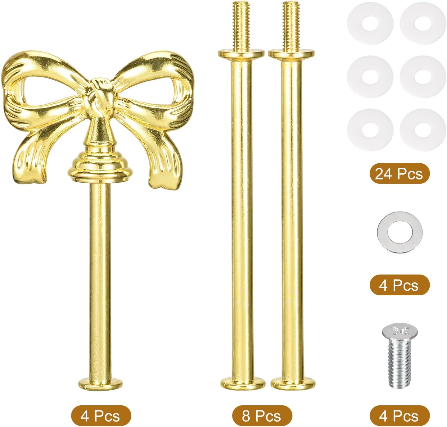 uxcell 4 Set 3-Tier Cupcake Stand Hardware Handles, Zinc alloy Cake Plate Stand Handle Fittings with Screws for DIY Making Fruit Plate Cake Stand, Bow-Knot Gold