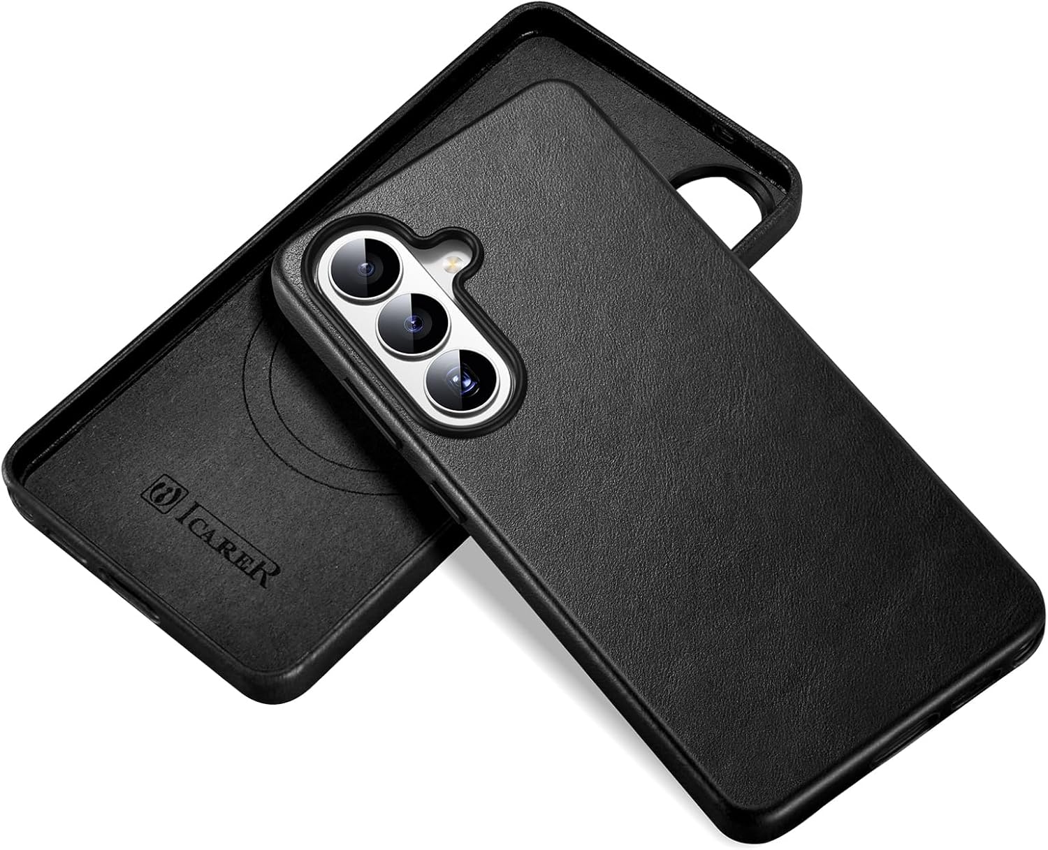 ICARER Samsung Galaxy S26 Case (6.3 inch), 100% Genuine Leather Case, Ultra Thin Shockproof Cover with Anti-Fingerprint, Precise Cutouts, Fully Compatible with Magneitc Wireless Charging (Black)