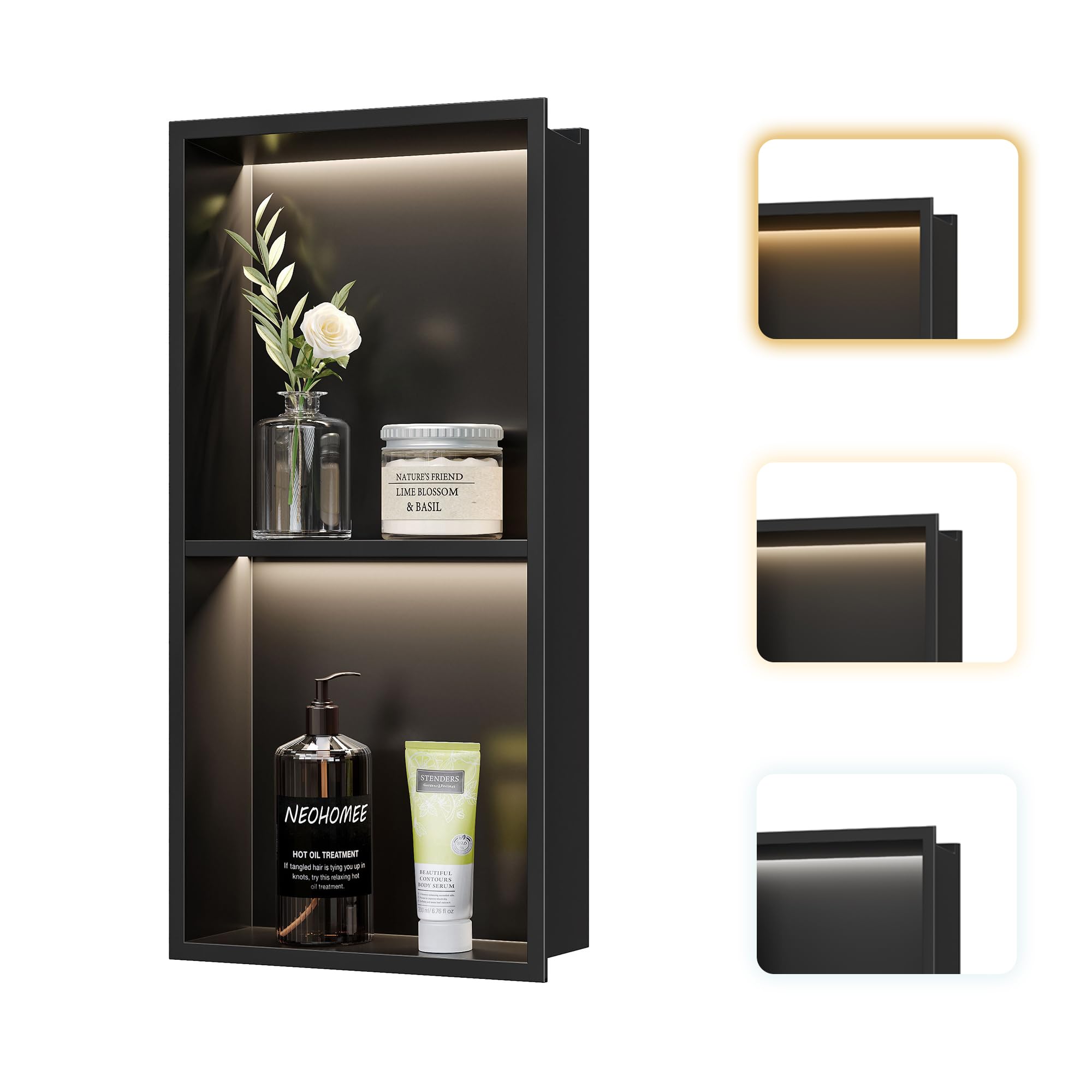 Niche de douche encastrable LED acier inoxydable étagère murale 60x30
