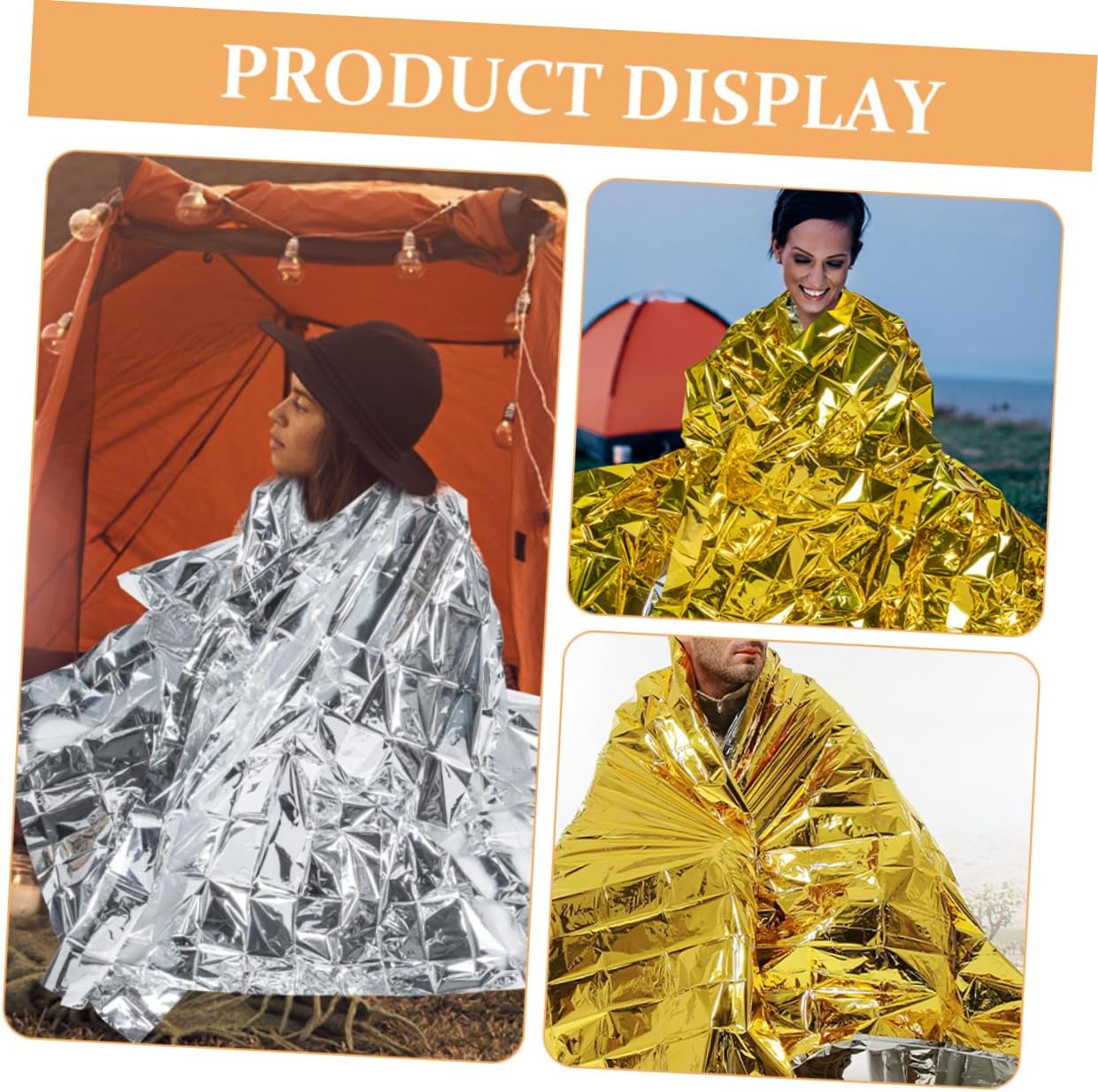 WOONEKY 2pcs Emergency Thermal Blankets Silver Gold Space Blankets for Camping Hiking Outdoor Survival UV Protection Lightweight Heat for Emergency Preparedness