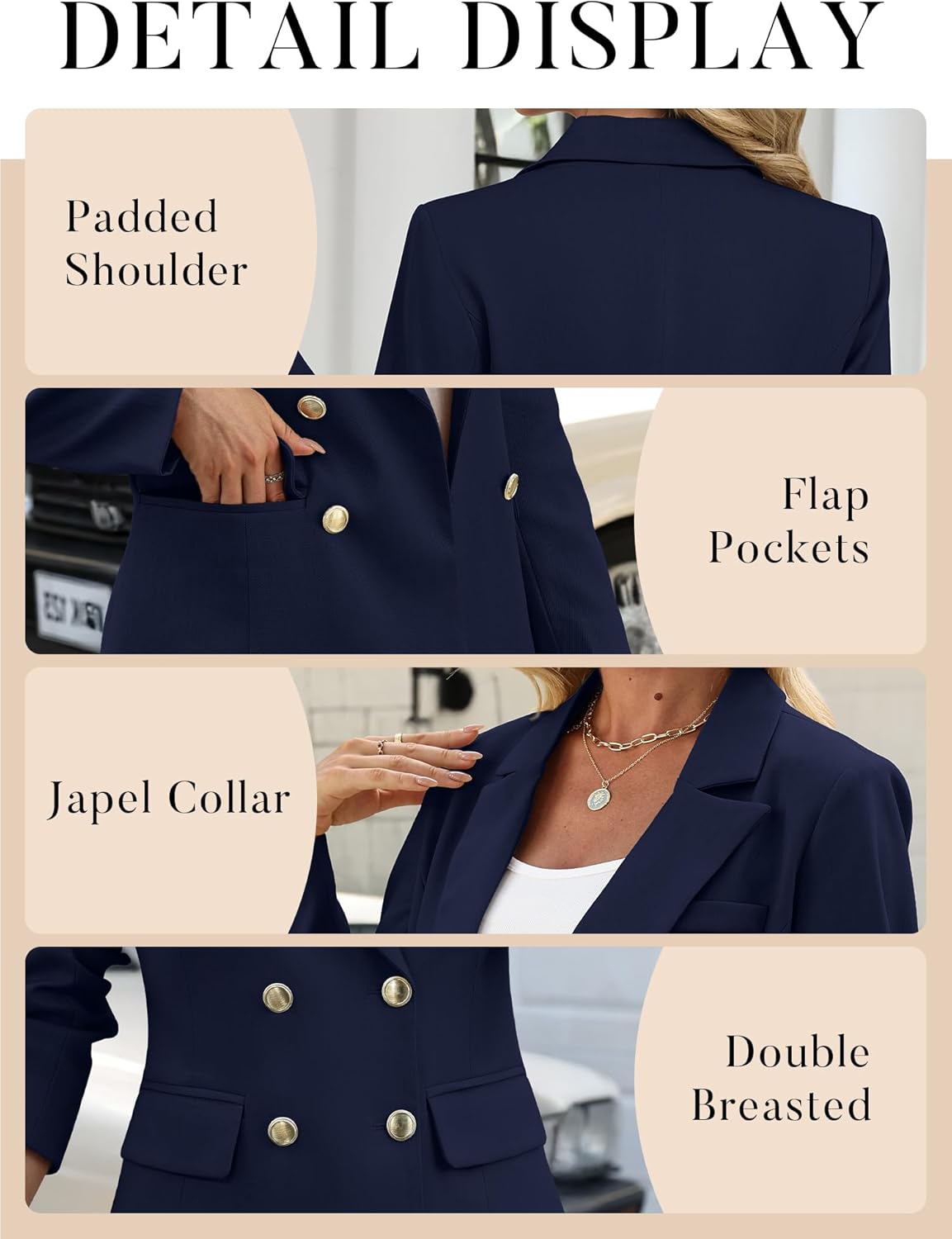 ELLEVEN Women's Business Casual Blazer,Double Breasted Long Sleeve Slim Fit Office Suit Jackets Work Outfits - Image 5