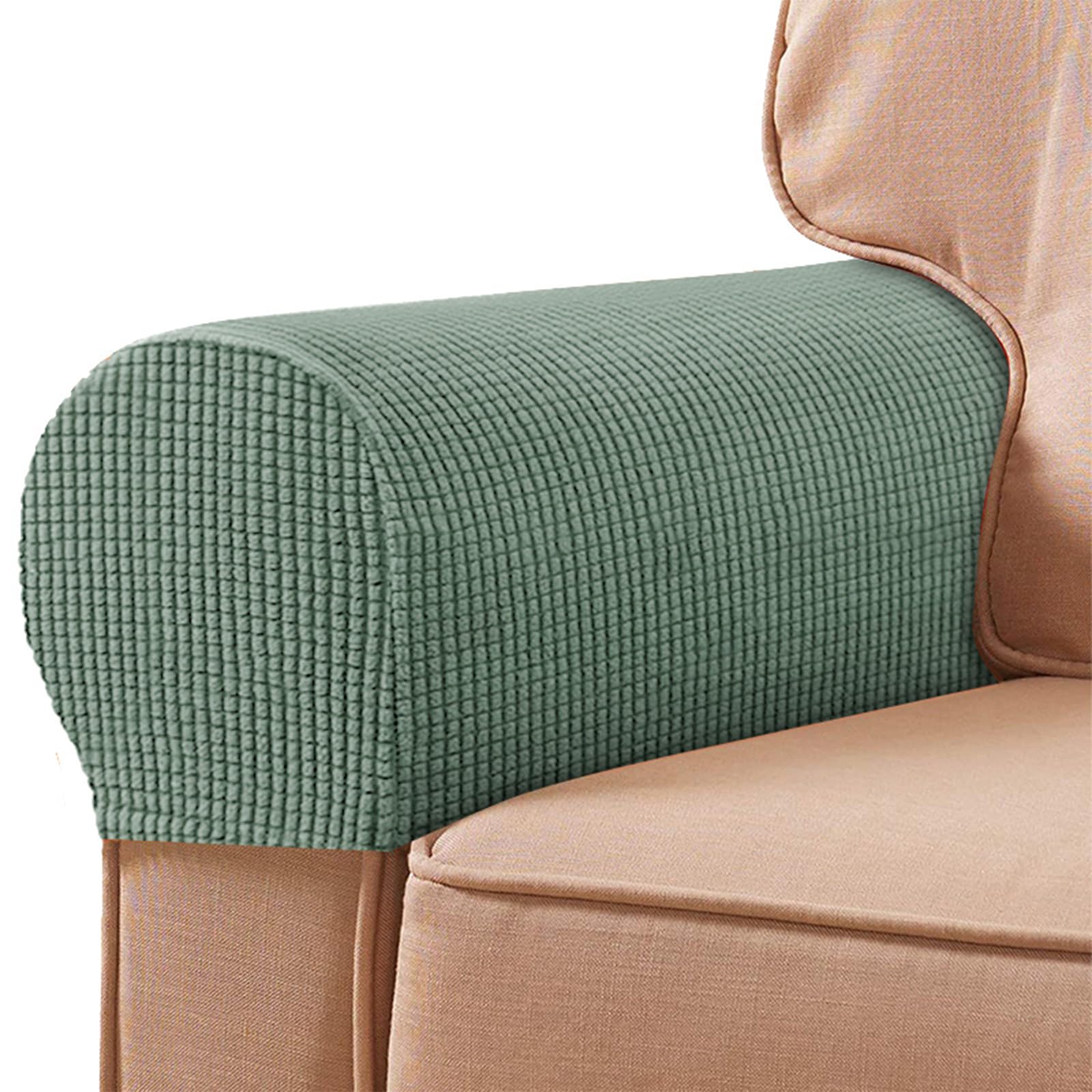 FUAAOLIY Stretch Armrest Covers for Chairs and Sofas Couch Arm Covers for Sofa Spandex Armrest Covers Anti-Slip Furniture Protector Washable Armchair Slipcovers for Recliner Set of 2 (Matcha)