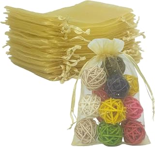 100pcs Organza Drawstring Gift Wrap Bags for Jewelry,Solid Color Sheer Fabric 4x6 Inches Mesh Gold Recycled Room Decor Sachet for Baby Shower,Christmas,Birthday,Party Favors,Wedding,Graduation