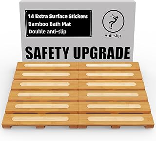 Bamboo Bath Mat for Shower, Dual Anti-Slip for Surface & Bottom, Waterproof Foldable Shower Mat, Easy to Carry and Storage, Perfect for Indoor Outdoor （ Natural, 21×14×1.14 Inches）