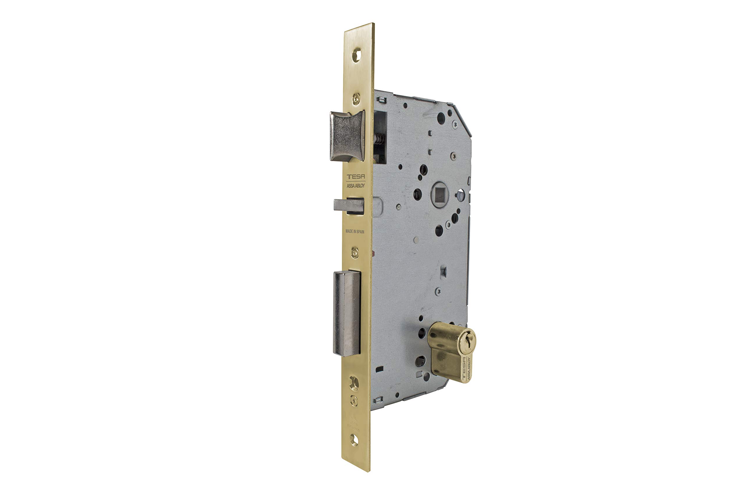 Tesa Assa Abloy 203060LP Cerradura De Embutir Para Puertas De Madera Con Cilindro Latón Pulido Entrada 60 mm, Frente Cuadrado 2030