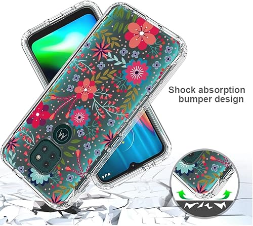 Miniatura 7 de sidande Funda para Moto G9 Play, XT2083-1 con protector de pantalla de vidrio templado, funda protectora delgada de TPU floral transparente de