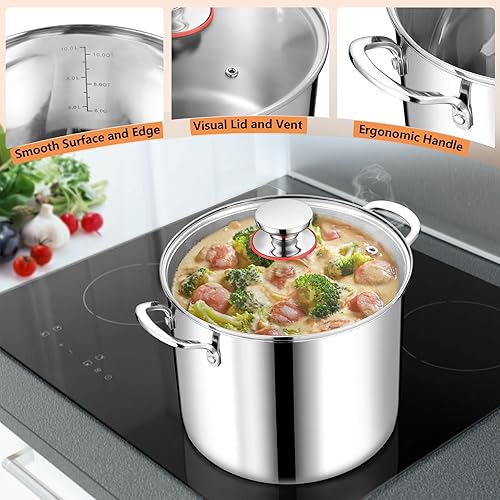 Miniatura 4 de Homikit Olla grande de 12 cuartos de galón, olla de sopa de pollo de acero inoxidable 1810 con tapa, olla resistente para cocinar al vapor y guisar,