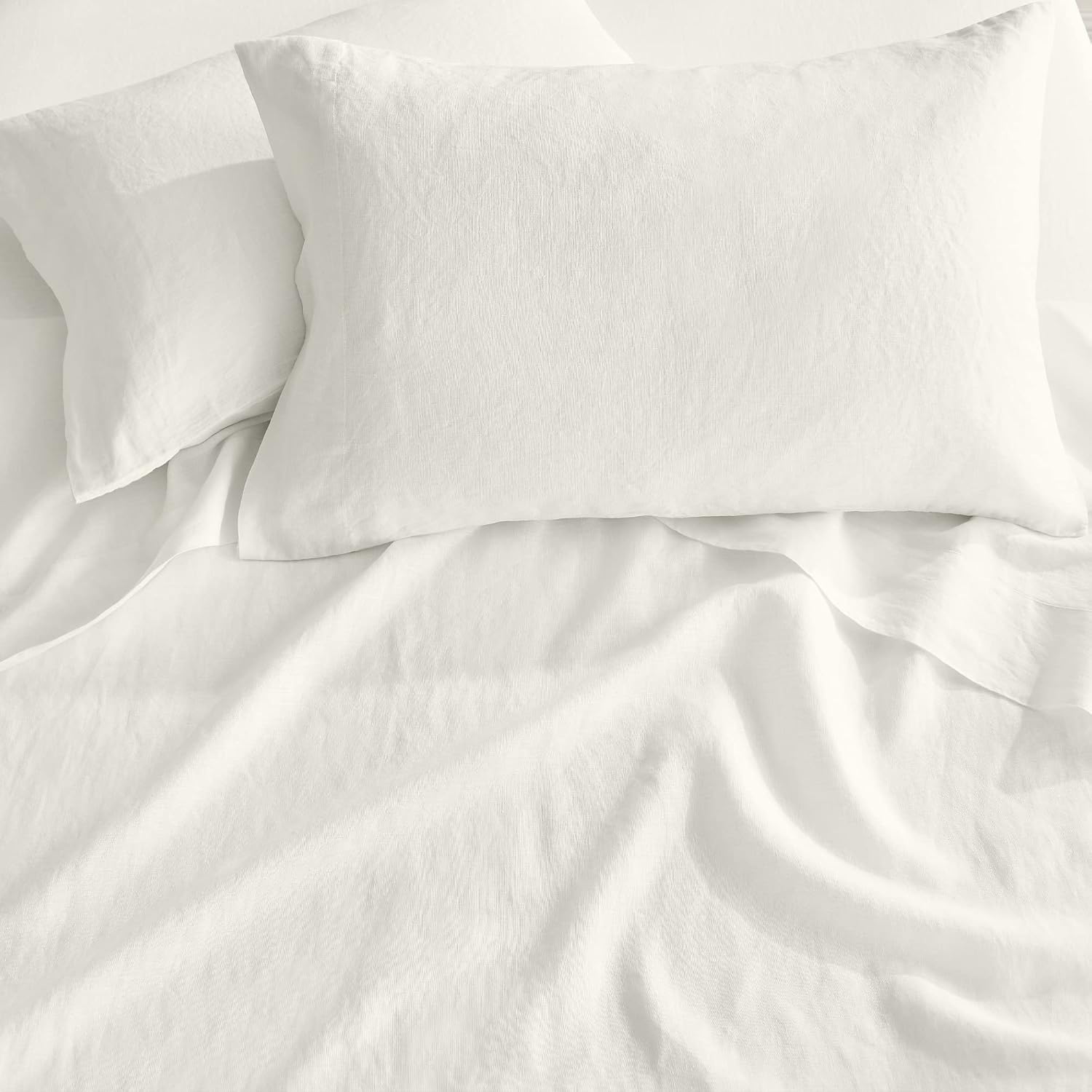 Levtex Home - 100% French Flax Linen - Full Sheet Set - French Flax Washed Linen - Cream - Set Includes : Flat Sheet (81x96in.), Fitted Sheet (54x75+15in.) and 2 Pillow Cases (20x30+3in.)