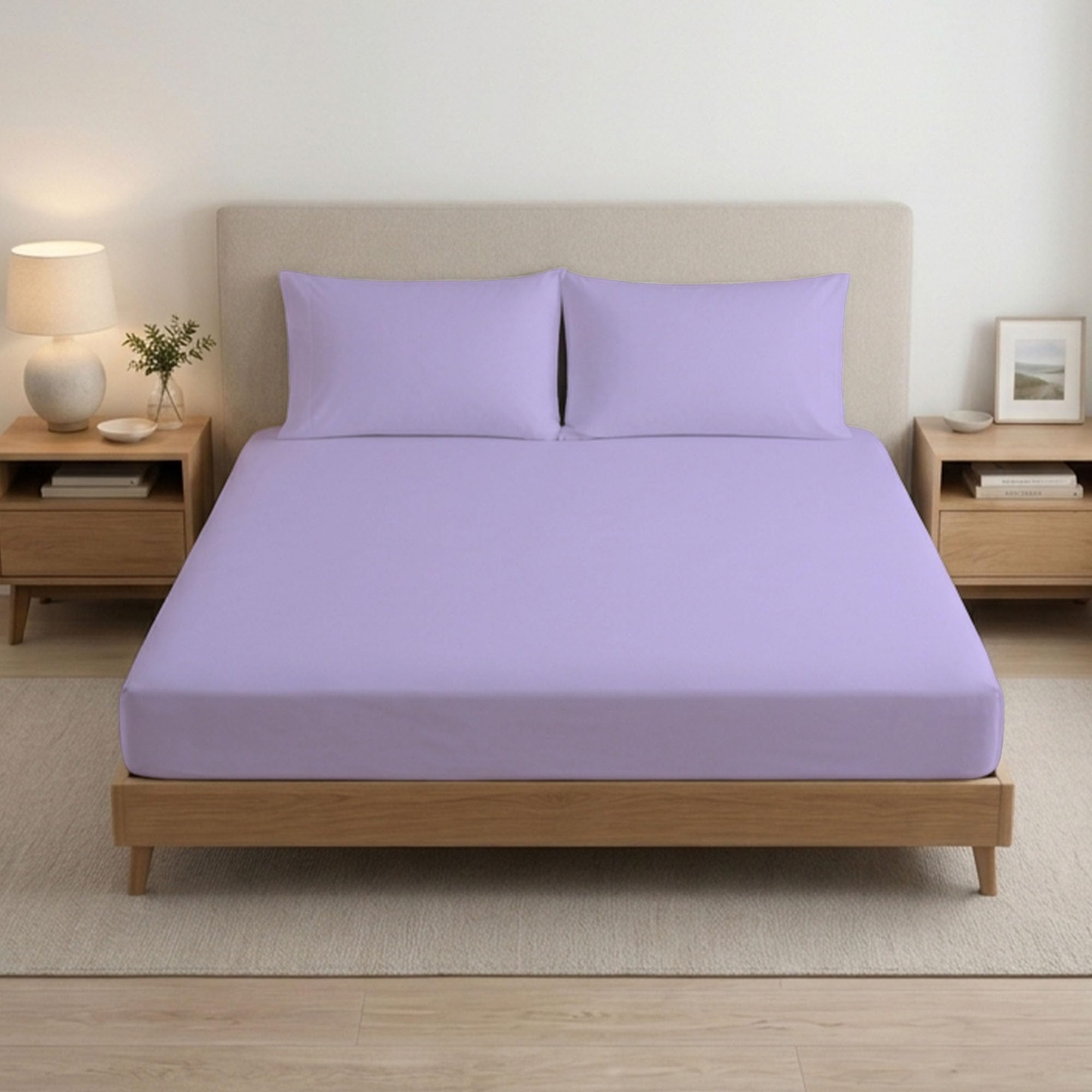 Reliancebedding Lilac Super King Fitted Sheet 100% Egyptian Cotton 400Tc – 25Cm Deep Pocket