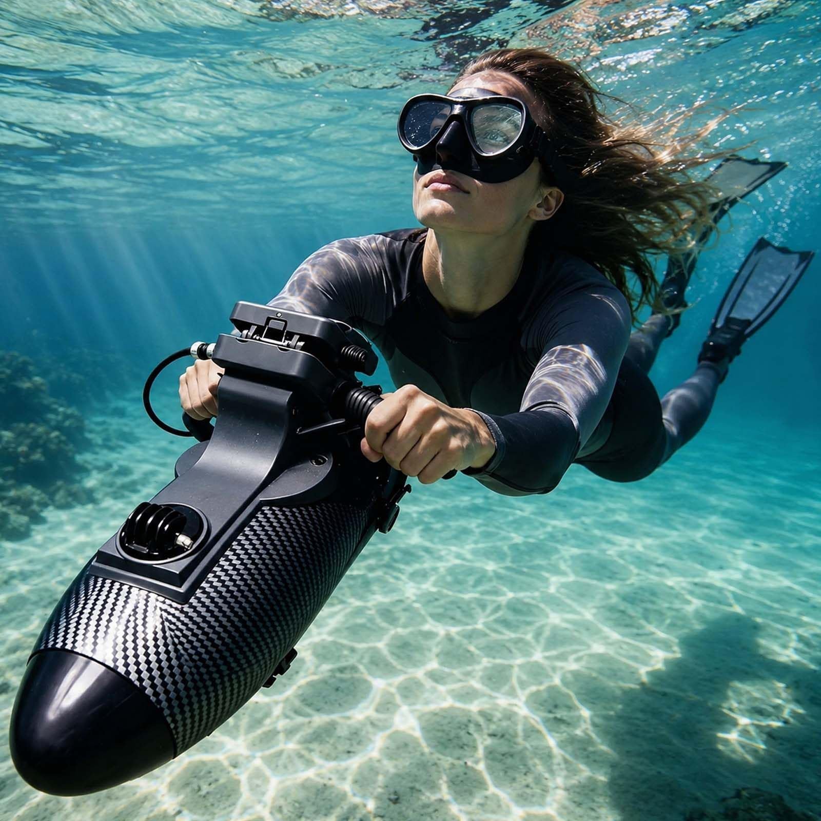 QFGain External Power Compatible Underwater Scooter, Unlimited Runtime for Extended Use Dual 650W Motor, 12kg Thrust 40m Depth for Professional Divers Rescue Teams