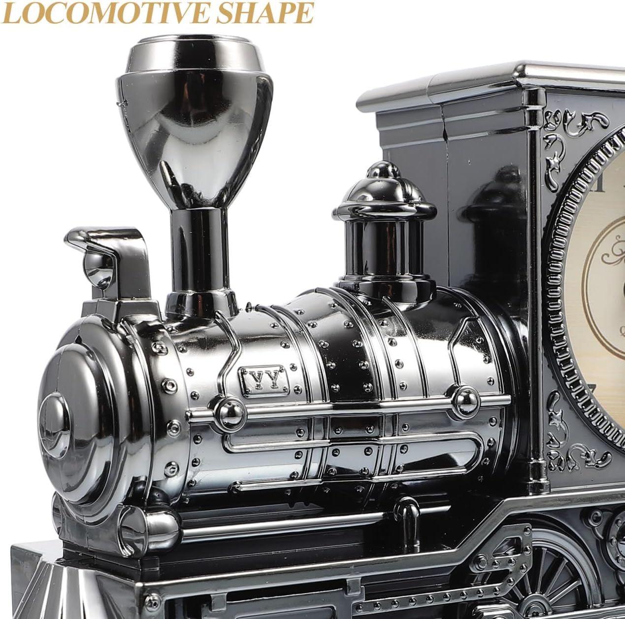 IMIKEYA Retro Train Alarm Clock: Steampunk Locomotive Engine Silhouette Timepiece Analog Desktop Quartz Chronometer for Office Shelf Bedside Decor Grey Miniature Steam Powered Design