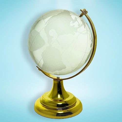 Miniatura 5 de BANBERRY DESIGNS Globo del mundo de cristal grabado en soporte y base de color latón, escritorio, caja de regalo, 2.25 pulgadas de diámetro