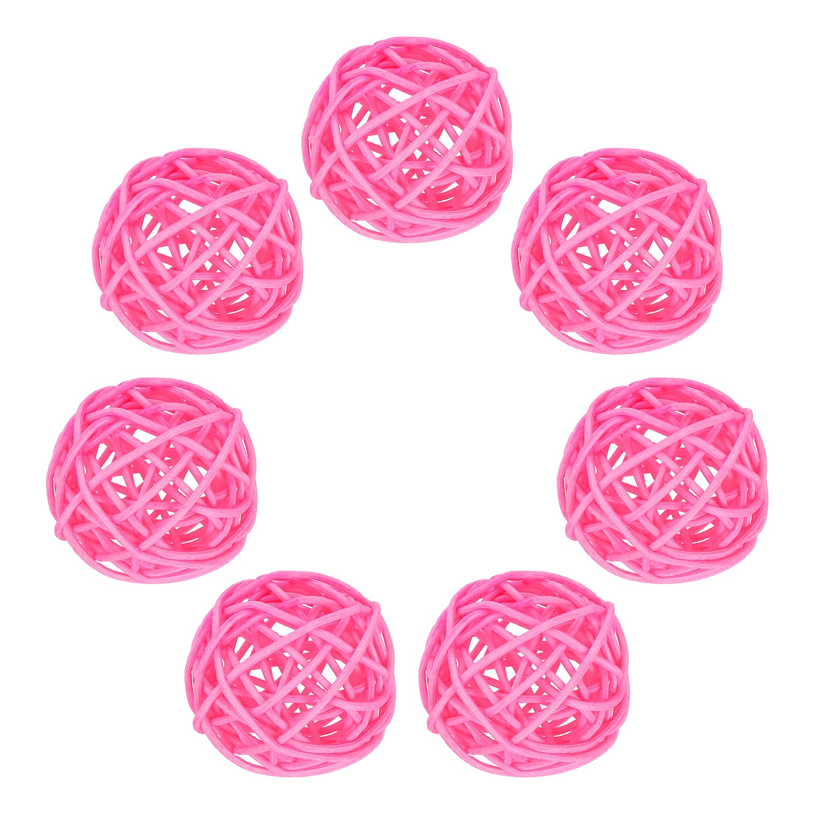 sourcing map 7Pcs Pink Wicker Rattan Balls for Bowl Centerpiece 2 Inch Dia Rattan Wicker Twig Orbs Spheres Decorative Balls for Vase Home Dining Table Wedding Decor
