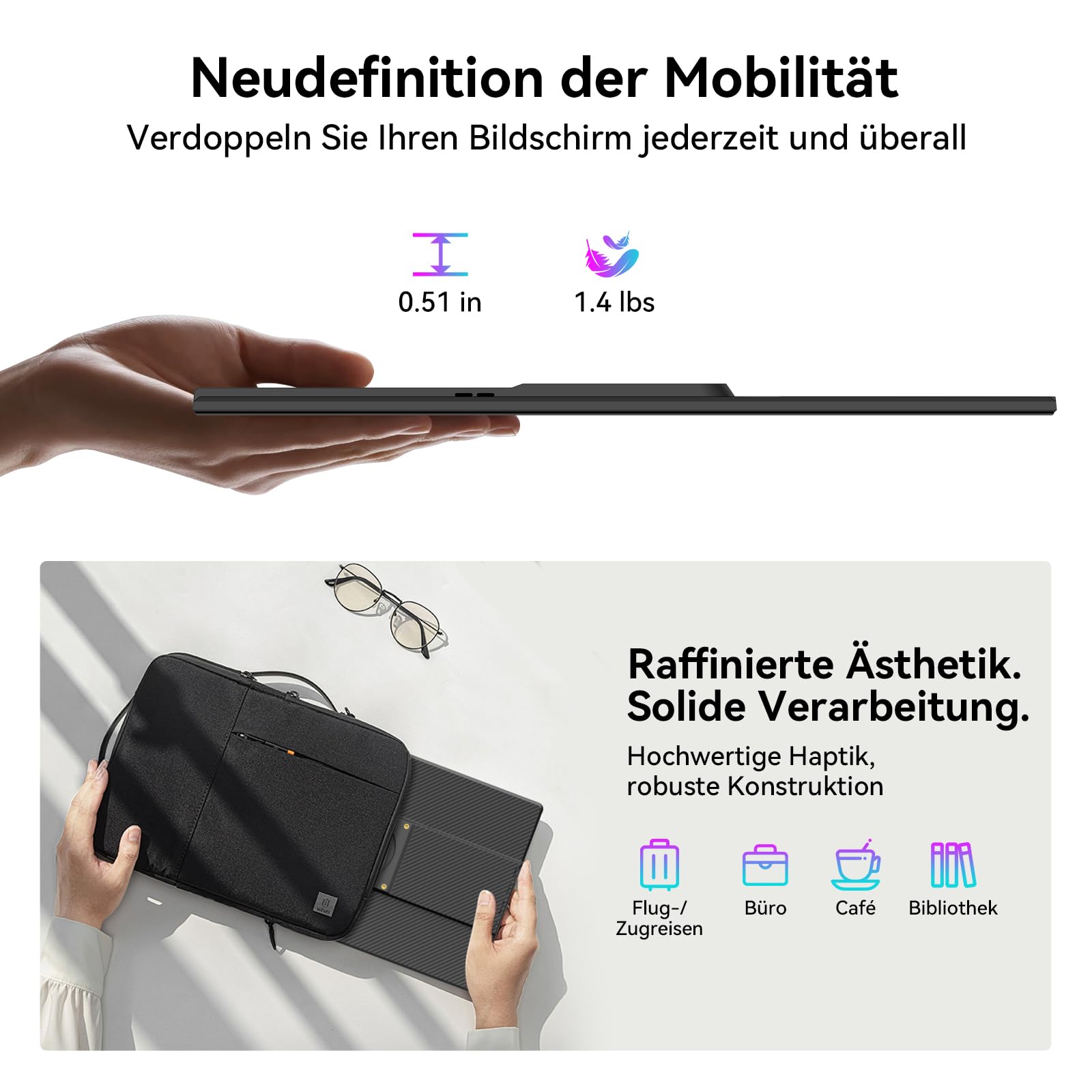 Blackview 16.1 Zoll FHD 1200P Ultradünner Tragbarer Monitor, 360° Drehbarer Magnetständer,Laptop Bildschirm erweiterung für Reise & Büro, Plug & Play - Kompatibel mit Windows/Mac/PC/PS5 - 4