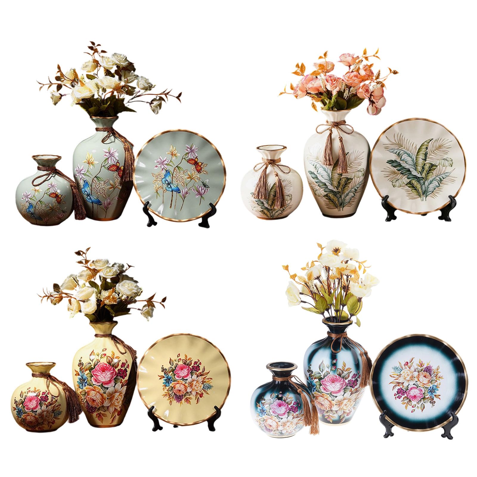 Zeitgenössisches 3-teiliges Set aus dekorativen Vasen und Tabletts, Keramik Übertopf, Couchtisch Mittelstücke, Hochzeitstag Geschenk, Keramikvasen für Blumenarrangements