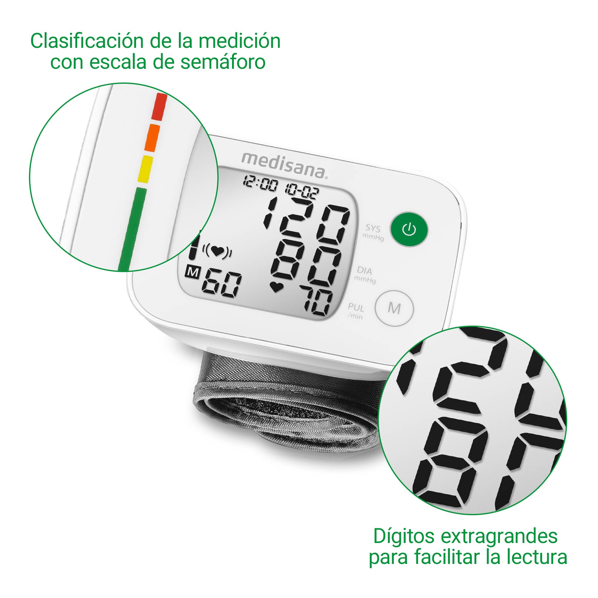 medisana BW 335 Tensiómetro de muñeca, medición precisa de la presión arterial y el pulso con función de memoria, escala de semáforo, función de indicación de latidos irregulares