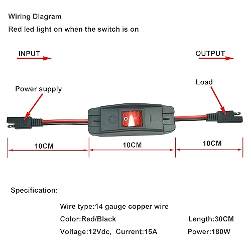 Miniatura 3 de FILSHU Adaptador de liberación rápida SAE a SAE de 15 A, 12 V, 14 AWG, arnés de conector SAE a SAE de 1 pie con interruptor de encendidoapagado de