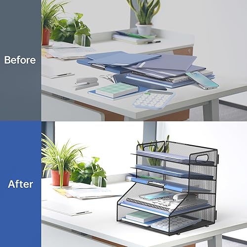 Miniatura 6 de Supeasy Organizador de escritorio de 5 niveles con asa, organizador de papel de mallaarchivos para escritorio, organizador de bandeja de papel para