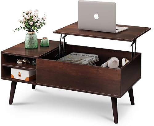 Miniatura 23 de WLIVE Mesa auxiliar de madera con compartimento oculto y estante de almacenamiento ajustable, mesa de comedor para el hogar, sala de estar, oficina,