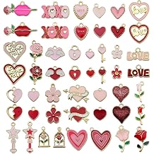 Youdiyla 50pcs Alloy enamel red pink Valentine's Day set Pendant Jewelry Making DIY Keychain Earrings Pendant Various Design Charms for Jewelry Making Bracelets Necklace SN1045
