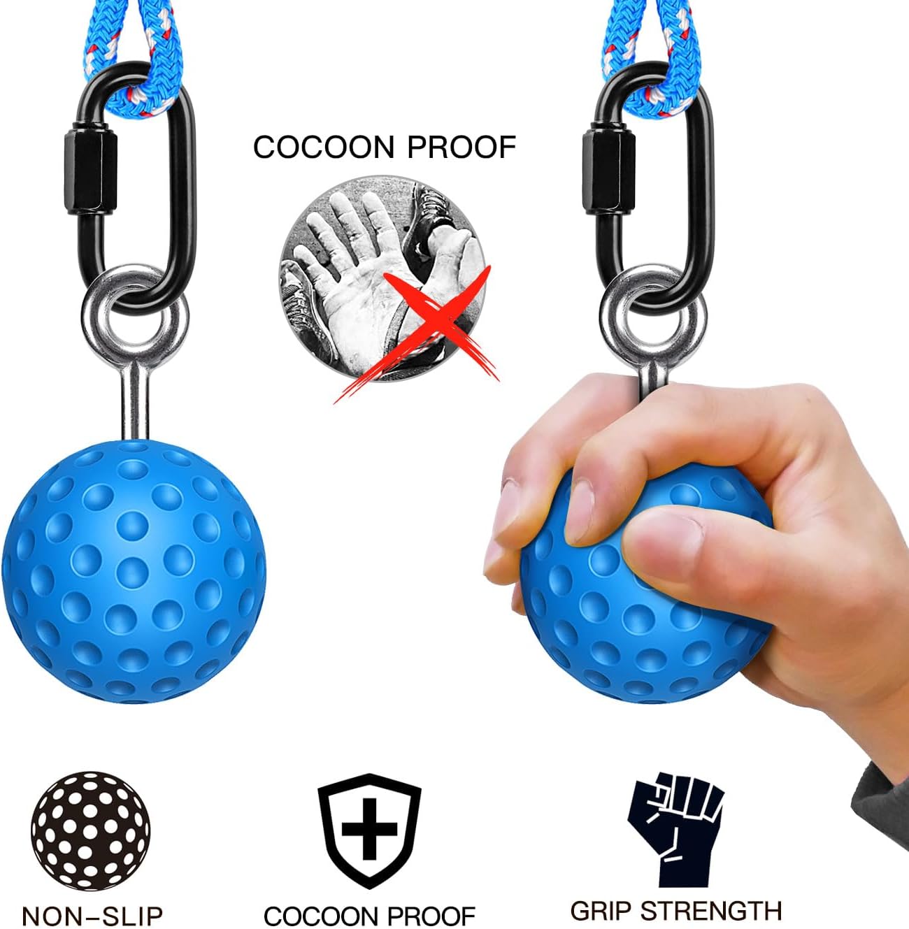 SELEWARE Non-Slip Pull Up Power Balls, Rock Climbing Grips for Strength Training, Forearm and Hand Exerciser for Chin Up Bar, Kettlebell, Barbell, Resistance Band Handles, Home Gym Workout Equipment