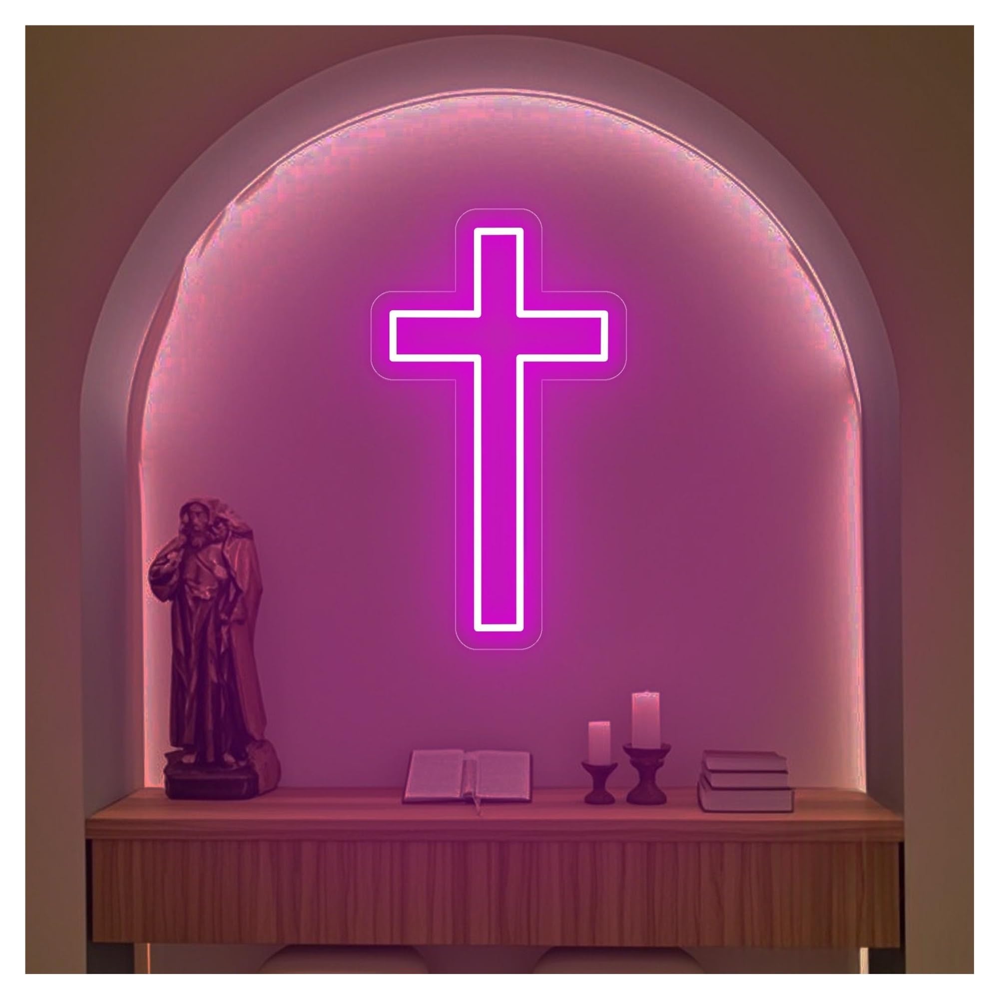 Shouxi Purple Sign Lamp Cross Neon Sign For Wall Decor, Handmade Lights Suitable For Religious Home 41Cm(Purple)