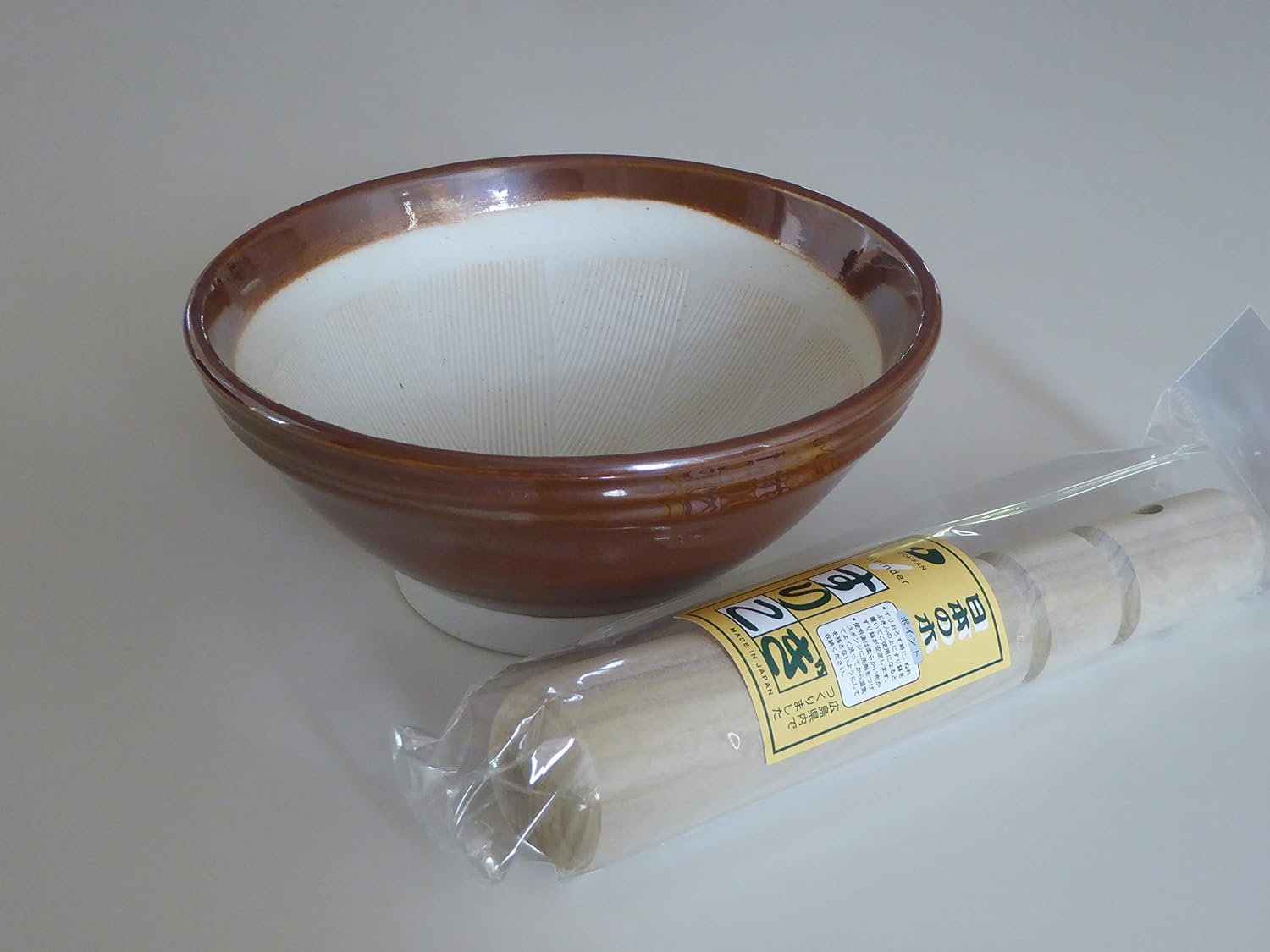 Japanese 6"D Ceramic Mortar SURIBACHI Bowl w/SURIGOKI Pestle/Made in Japan