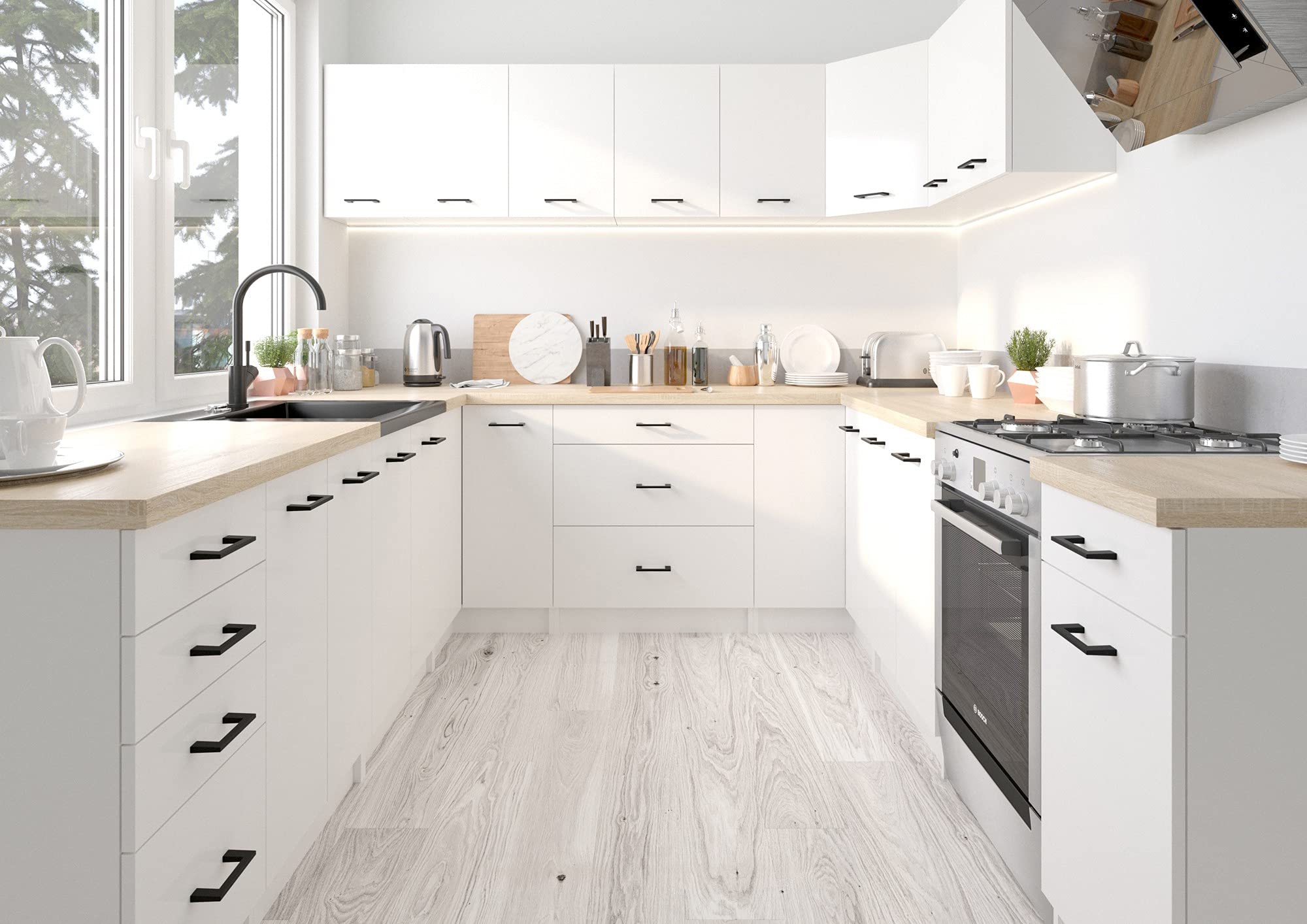 AKORD | Mueble de Cocina con encimera - Oliwia S60 | Mueble Base con 2 Puertas y 2 estantes | Mueble de Entrada | Aparador | Isla | Armario | 46 x 60 x 85 cm | Blanco