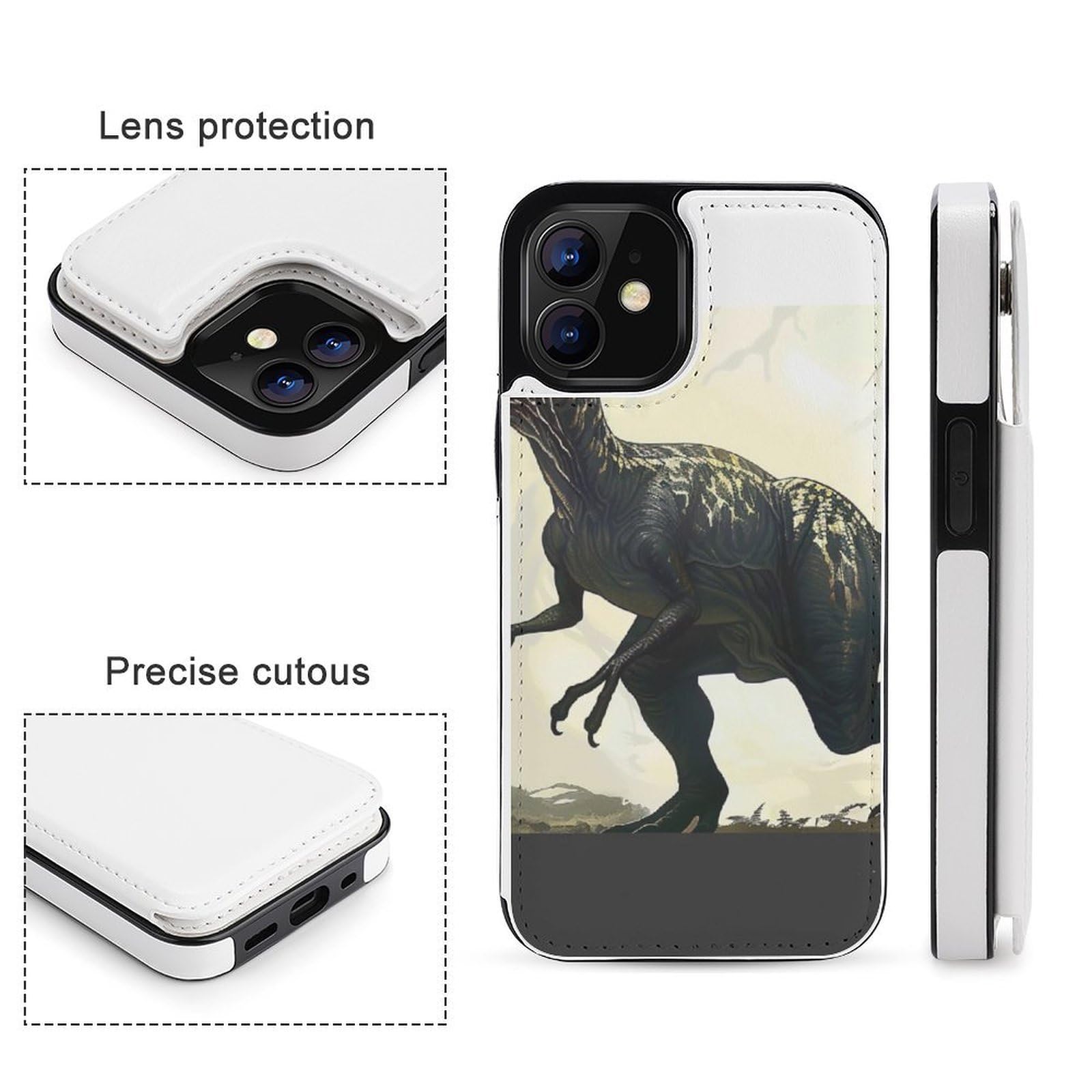 Fundas tipo cartera para iPhone 12, Velociraptor con estampado de dinosaurios, funda de piel con ranuras para tarjetas