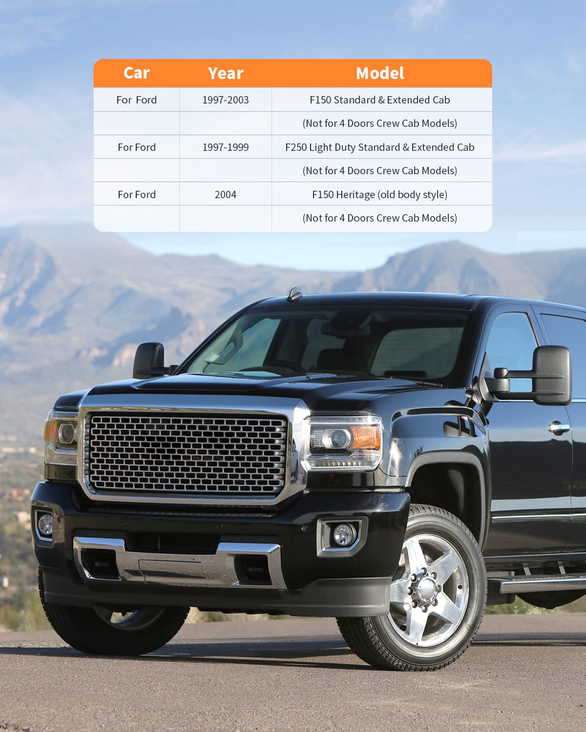 Power Adjusted Tow Mirrors For 1997-2003 Ford F150 - Black Housing Manual Telescoping Side Mirrors