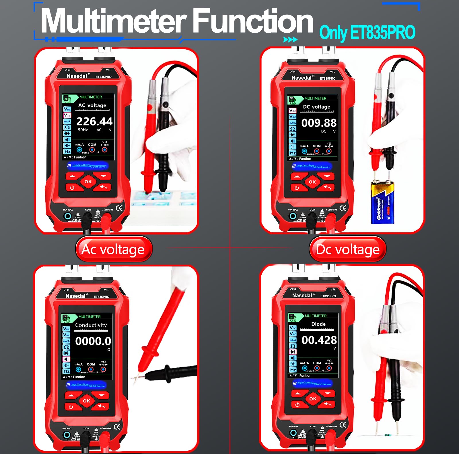 ET835PRO Netzwerktester Kabelfinder, Optischer Leistungsmesser Multimeter ID Mapping, 3.2" Farbbildschirm Deutsche Sprache, VFL PoE NCV Längentest für CAT5-CAT8 RJ45 RJ11 Kabelsuchgerät