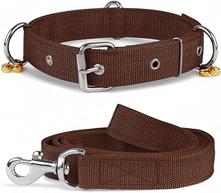 Dog Neck Collar Belts and Leash for Medium Dogs, Dog Stylish Nylon Leash Belt with Bell - Beagle, Pug, Boxer, Shiba Inu, Tibetan Terrier, Indian Spitz (Medium, Brown)
