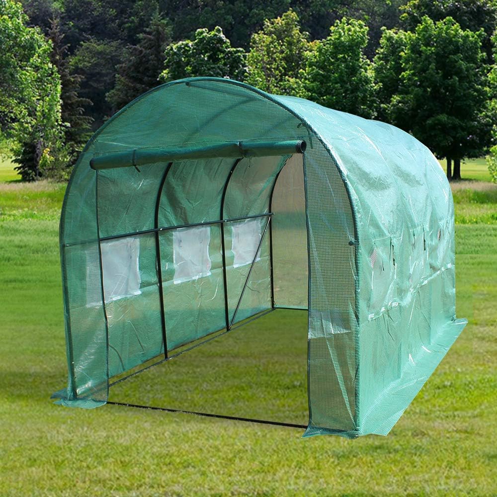 Greenhouse Outdoor Plant Gardening Hot Greenhouse 12' X 7' X 7' Portable Greenhouse Large Walk-in Green Garden Hot House with Roll-Up Windows, Zippered Door