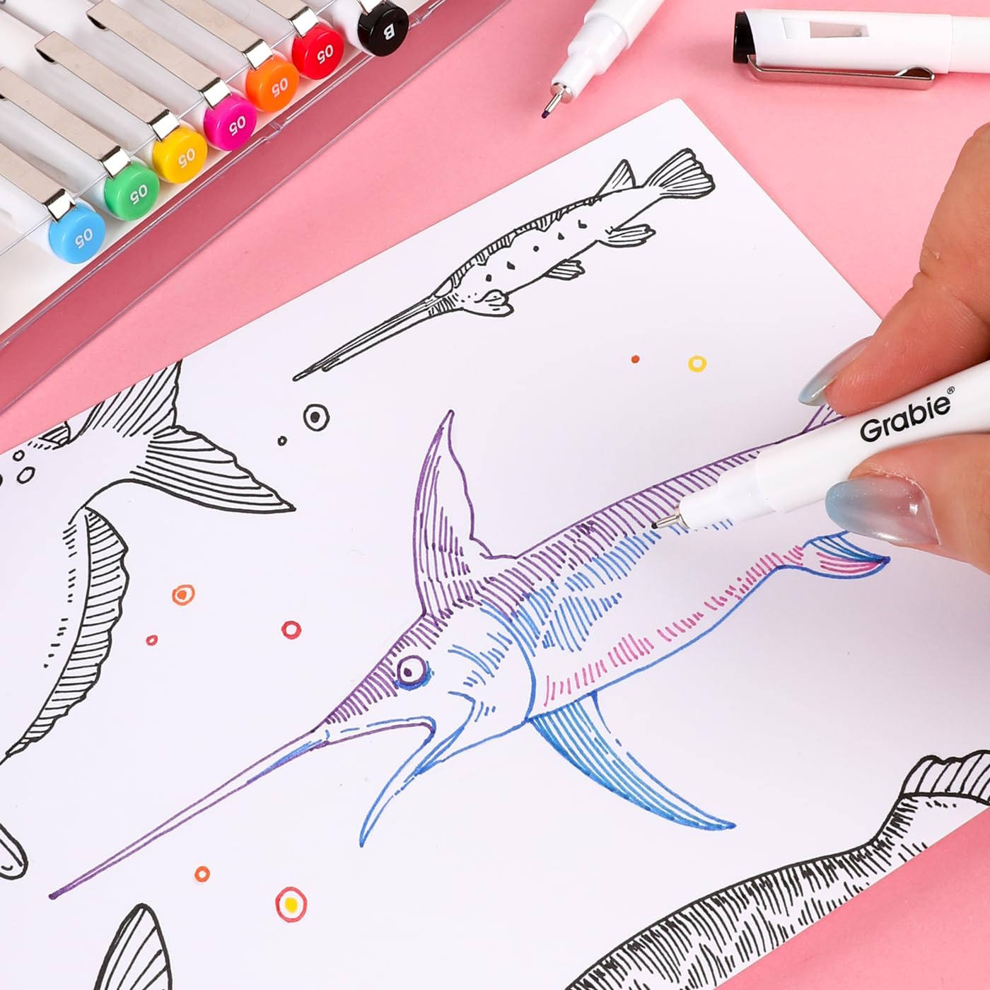 Grabie Waterproof Multiliner Drawing Pen Set Of 20 (10 Black Ink Unique Tips&10 Assorted Colors), Professional Fineliner Pens, Archival Fine Tip Pens for Technical Drawing & Sketching, Mixed Media