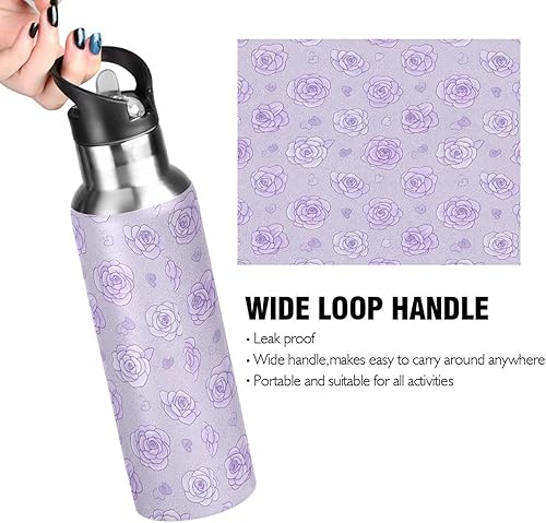 Miniatura 4 de Soft Pastel Style Roses Stainless Steel Vacuum Insulated Water Bottle 20 Oz, BPA-Free Sports Water Bottle Leakproof Water Bottles