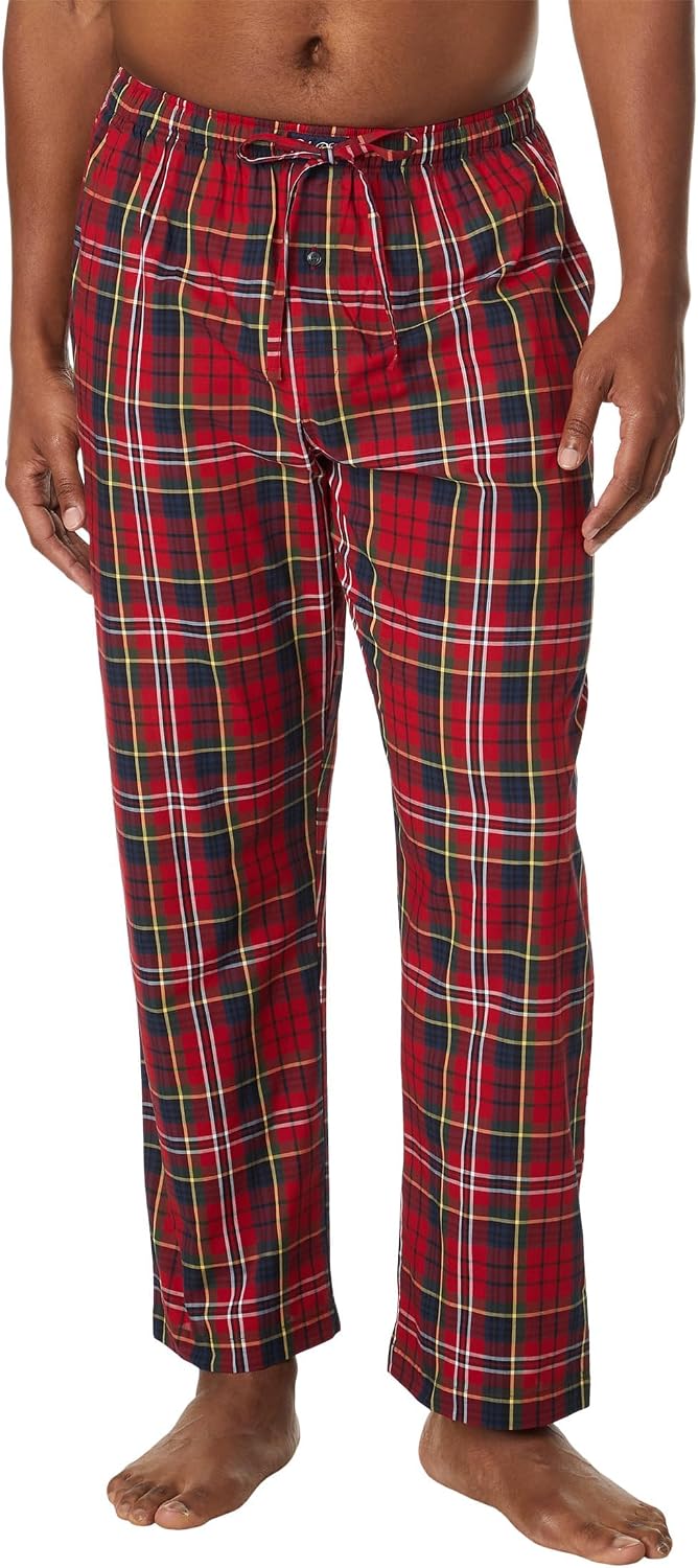 POLO RALPH LAUREN Mens Woven PJ Pants Stone Ridge Plaid/Basic Gold Pony Player MD One Size