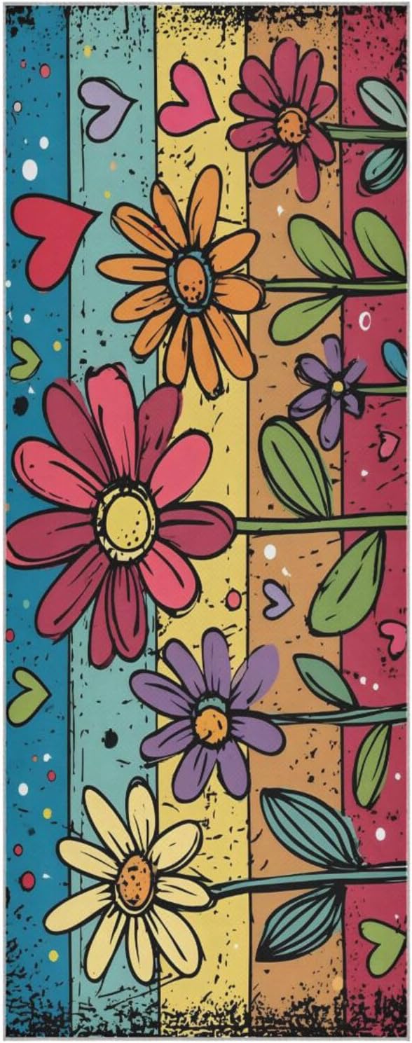 Flowers Colors Love Yoga Mat Towel with Silicone Grip Dot – 73"x27" Non-Slip Sweat Absorbent Microfiber Yoga Towel for Home Gym Studio