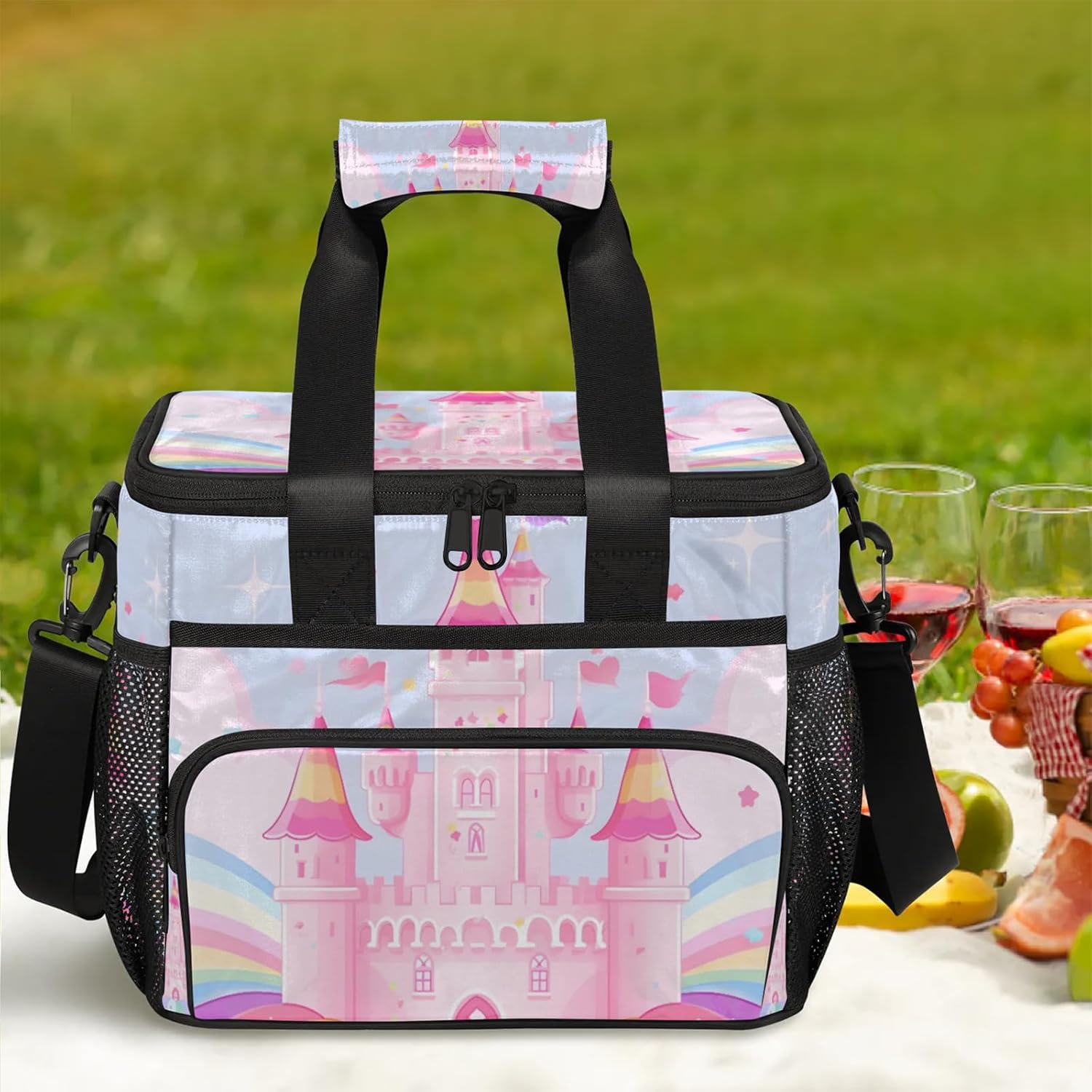 Pink Castle Insulated Picnic Backpack Lunch Box for Women Men Picnic Basket Tote Lunch Bag Picnic Bag Portable Lunch Bags for Picnic, Beach, Work, Trip,Office, Camp