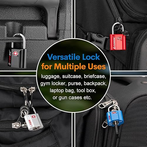 Miniatura 5 de Candados de equipaje aprobados por la TSA, candados de viaje con llave plana ultra segura, con cuerpo de aleación de zinc