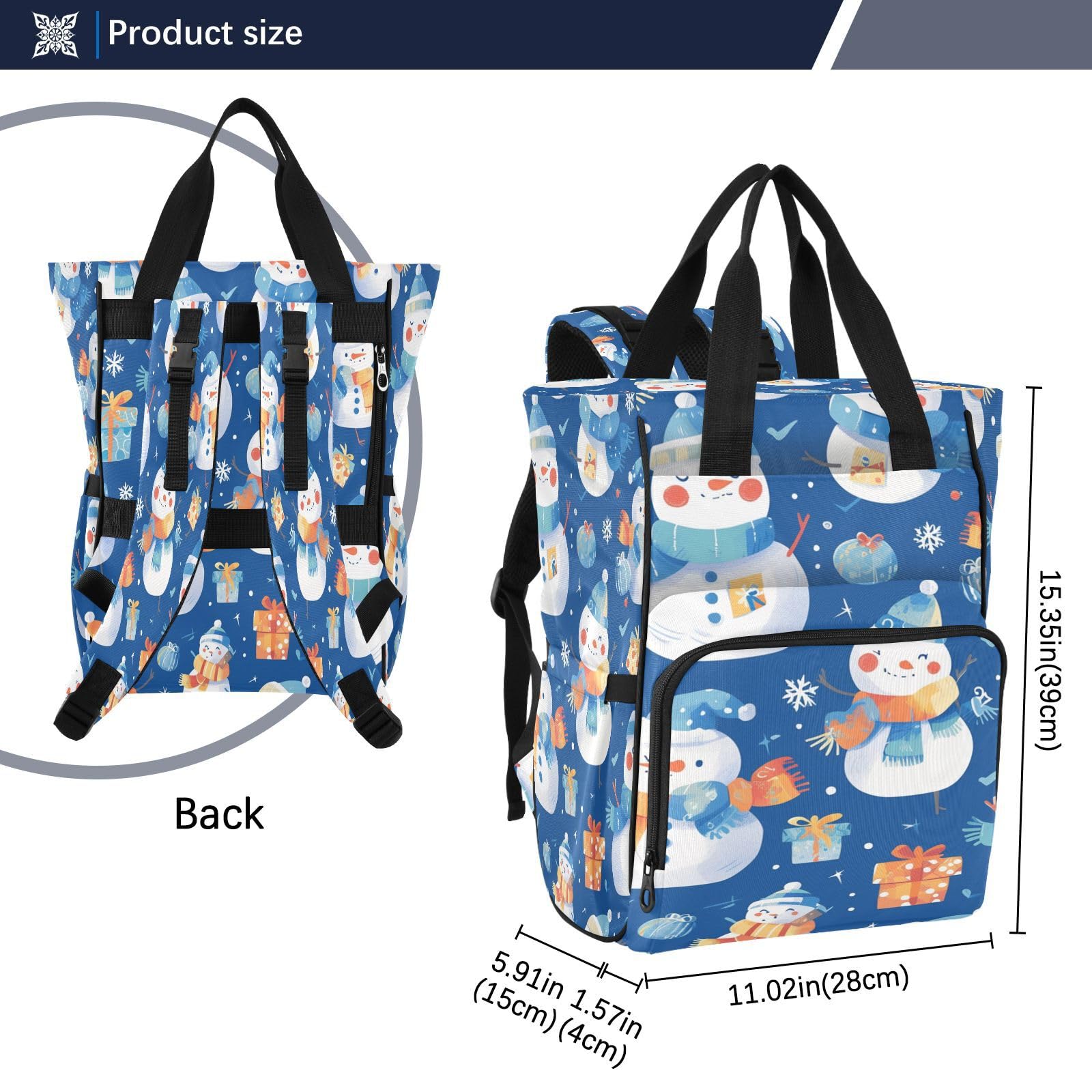 MuñEcos De Nieve Festivos Alegres Vacaciones Mochilas de Pañales para Gran Capacidad Pañal Bolso Mochila para Viajar al Aire Libre Mamá y Papá