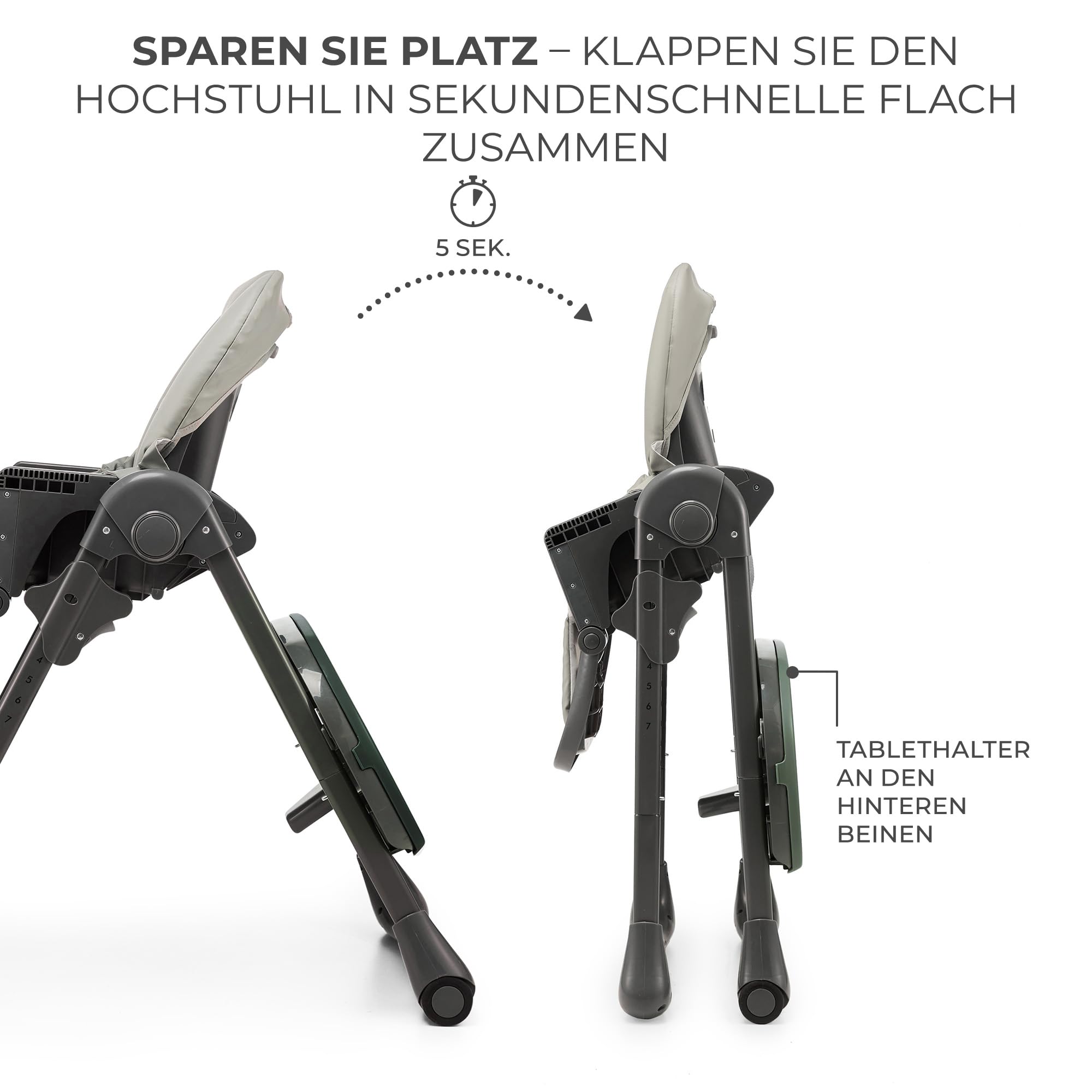 Kinderkraft TUMMIE Hochstuhl 2 in 1, Kinderhochstuhl, Babystuhl, Kombihochstuhl, Grau