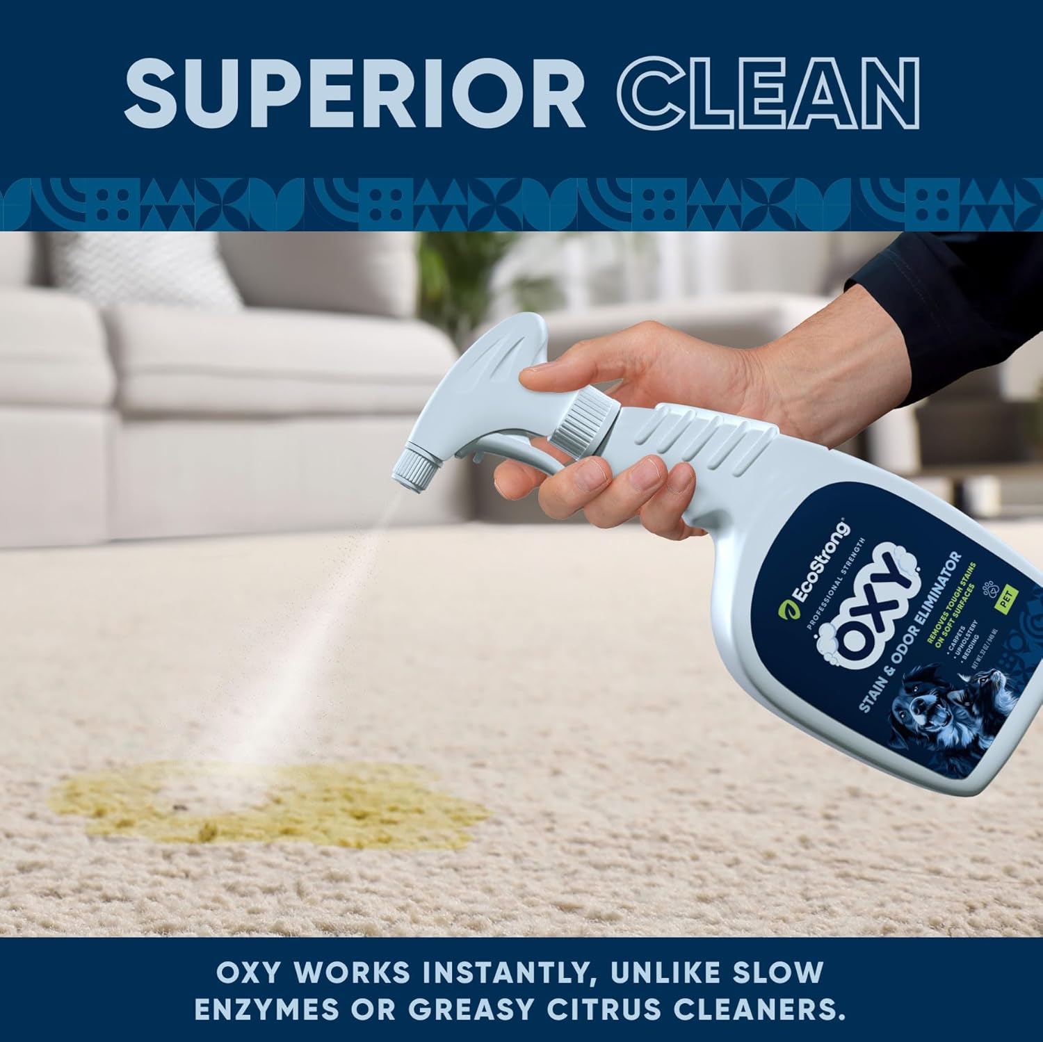 Oxy Pet Carpet Cleaner Spray | Pet Stain Remover for Pet Urine, Cat Pee, Dog Poop | Deep Spot Treating Action on Carpeting, Upholstery, Laundry, Pet Beds & More (160 Fl Oz)
