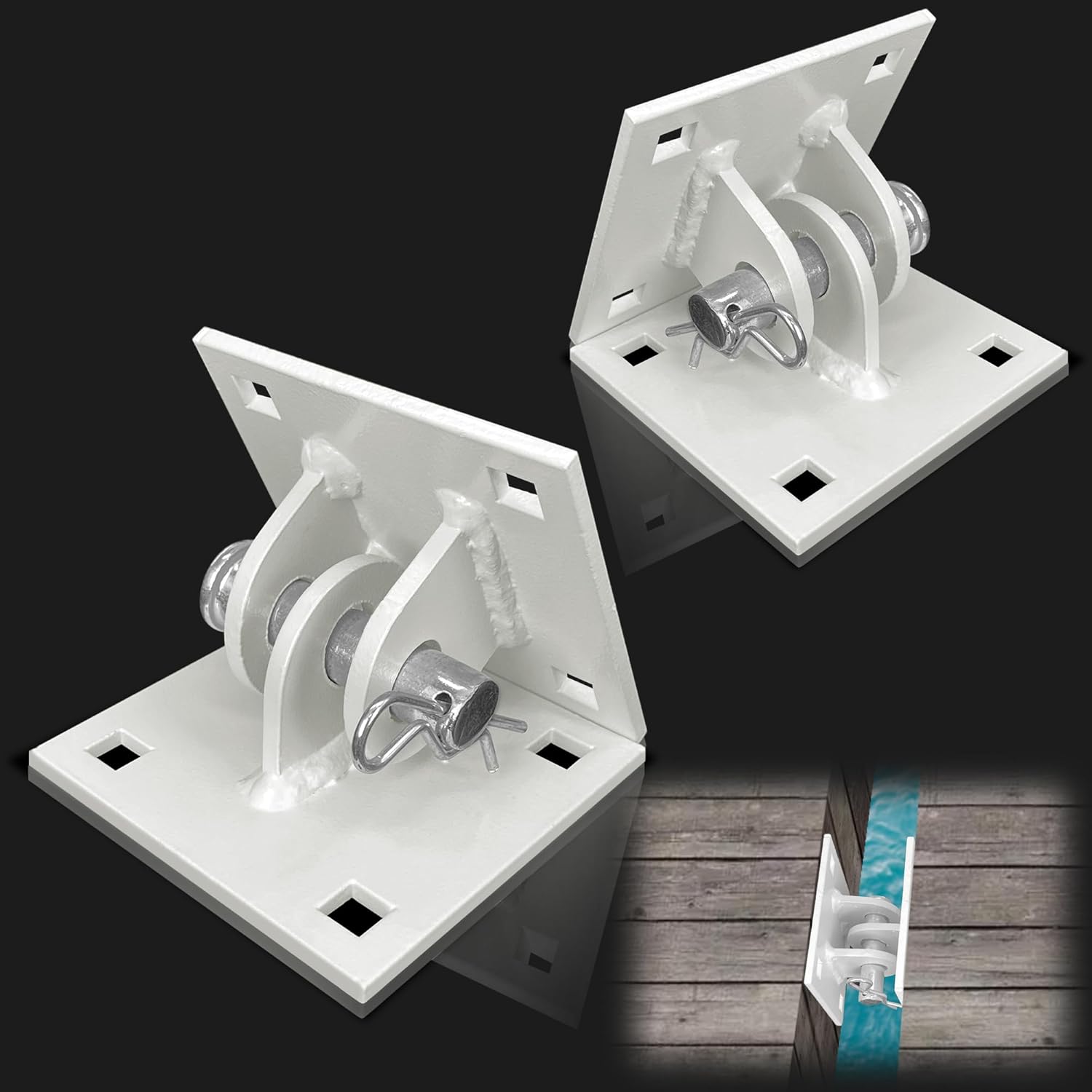 Stationary Floating Dock Connector Metal Dock Brackets Hardware Heavy Duty Dock Hinge Kit with 0.4" Holes, Antirust Coating T Style Backer Plate Boat Dock Accessorie