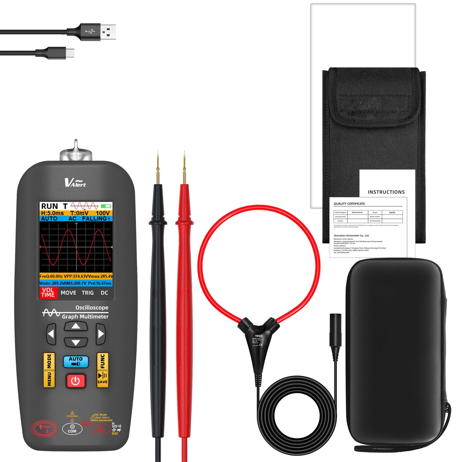 Professional Handheld Oscilloscope 10MHz Bandwidths & 6000 Count Multimeter Functions for Vehicle Repair & Industrial Use Transportable Oscilloscope with Multimeter