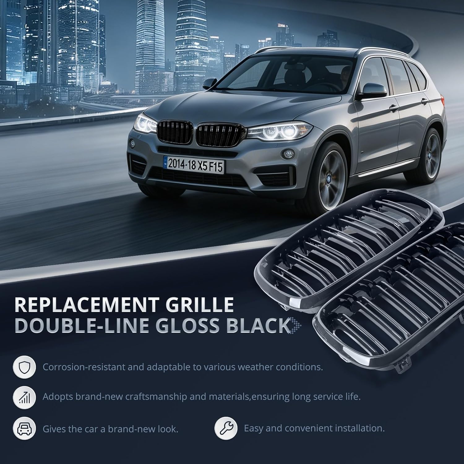 Joyzeal Double Slat Kidney Grille for 2014-2018 BMW X5 F15 X6 F16