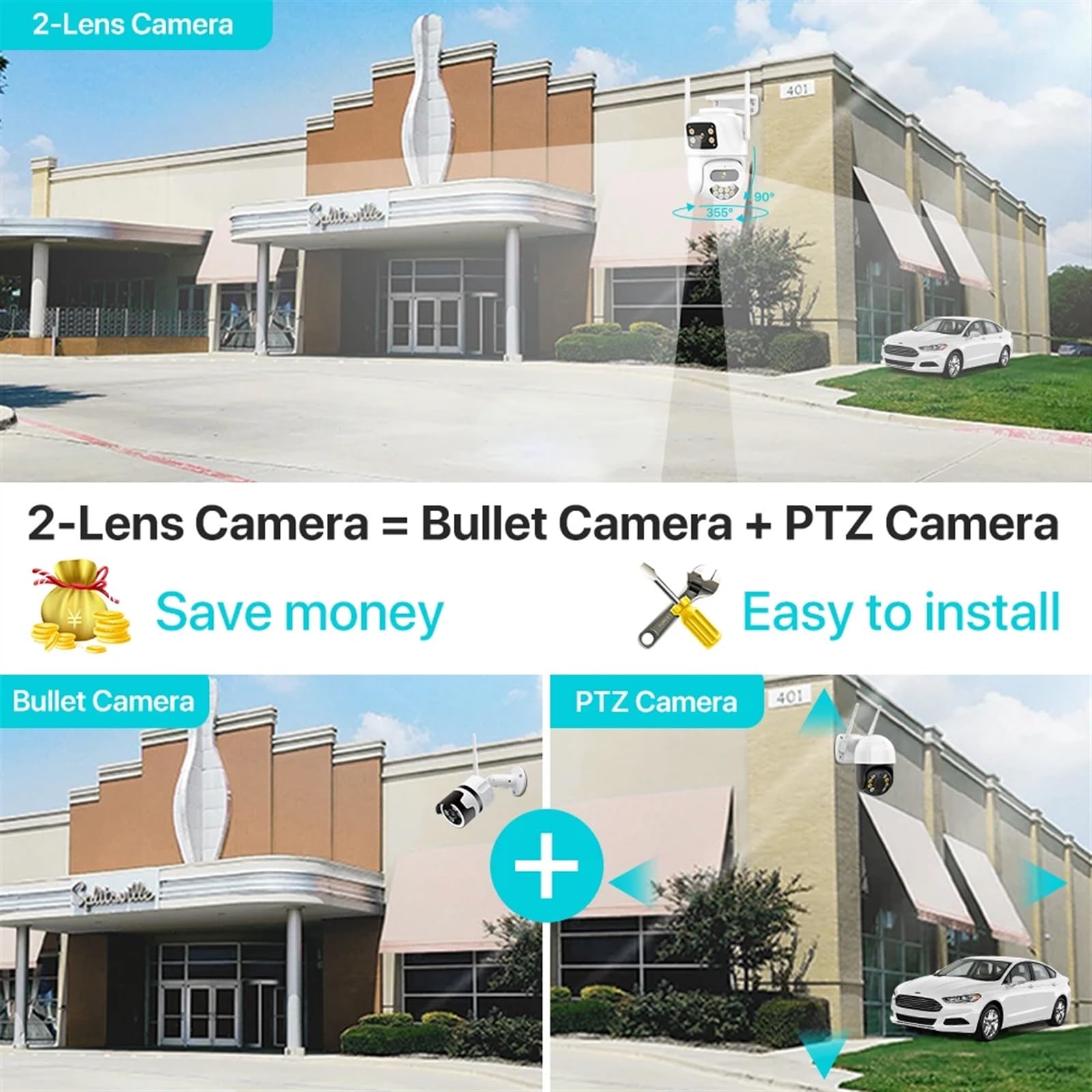 Kamera IP Wi-Fi 8MP 4K HD podwójny obiektyw podwójny ekran zewnętrzna AI automatyczne śledzenie kamera PTZ 4MP noktowizor nadzór wideo P2P(4MP NO Card)